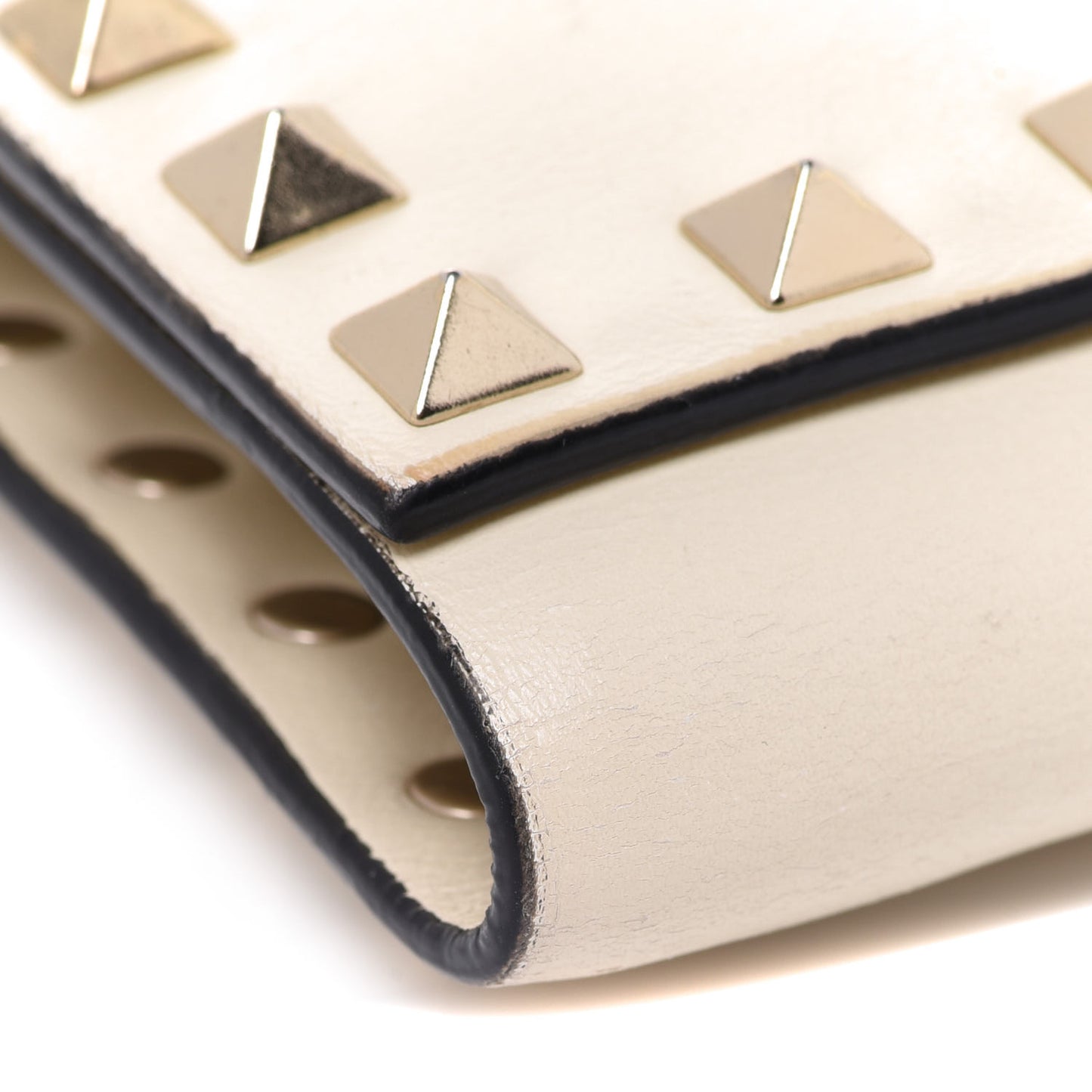 Calfskin Tri-Fold Rockstud Wallet Light Ivory
