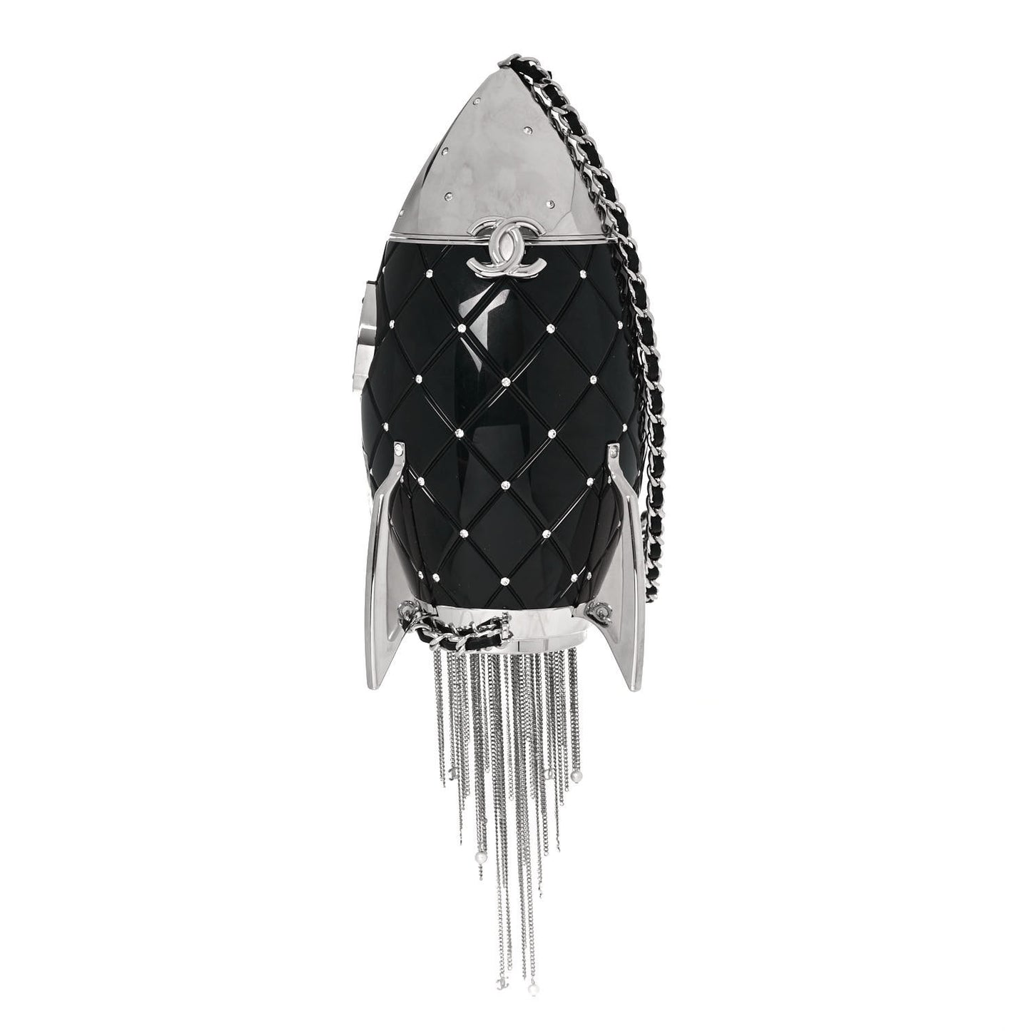 Plexiglass Crystal Rocket Ship Minaudière Clutch Black
