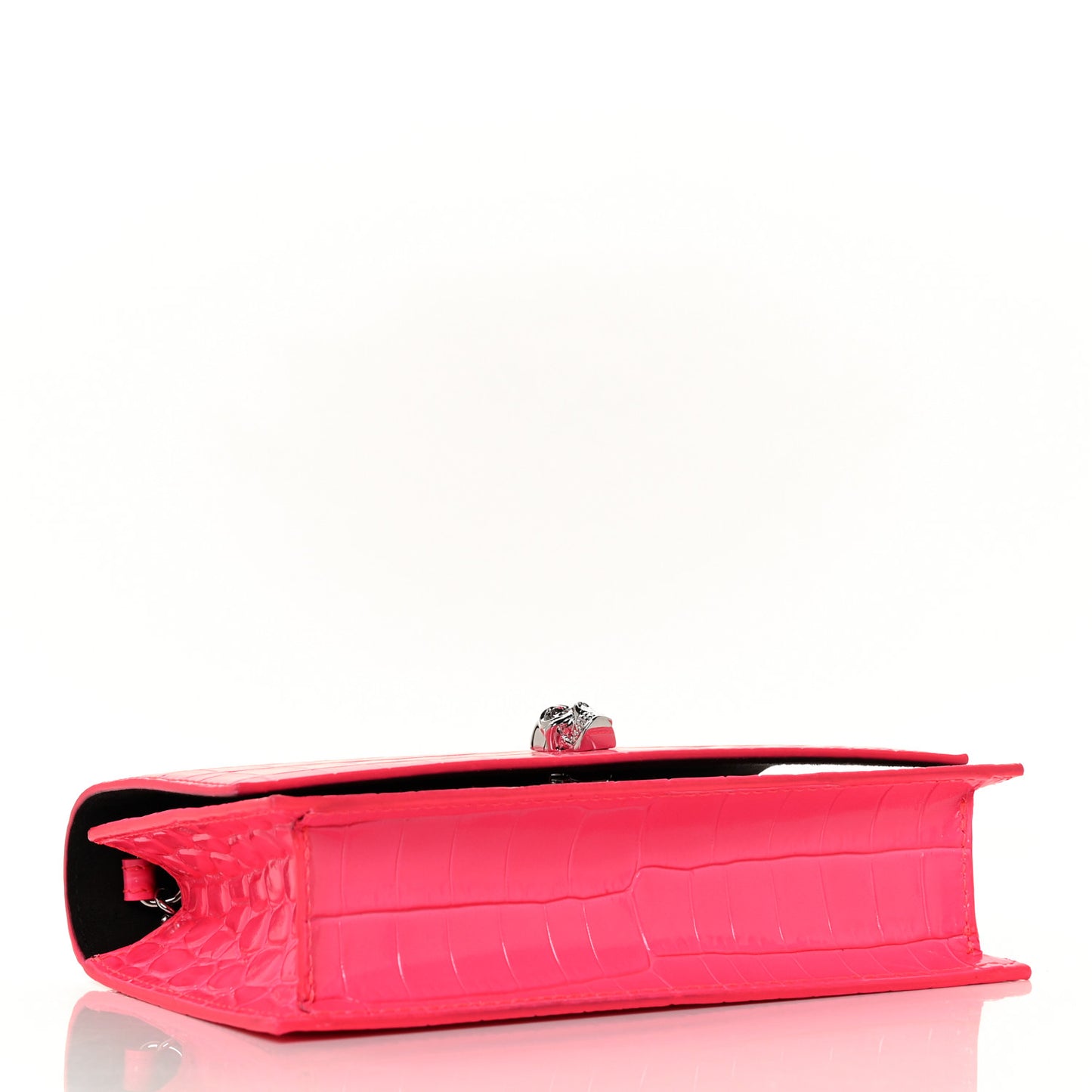 Calfskin Crocodile Embossed Skull Mini Crossbody Bag Pink