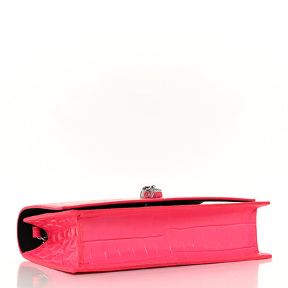 Alexander McQueen Calfskin Crocodile Embossed Skull Mini Crossbody Bag Pink 4 of 9