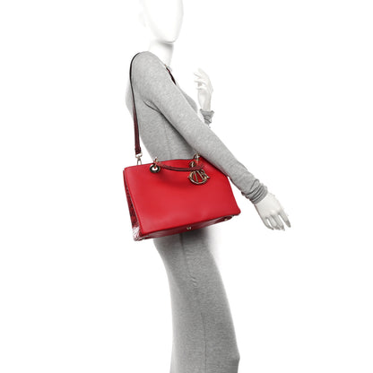 Christian Dior Calfskin Snakeskin Medium Diorissimo Tote Red 2 of 13