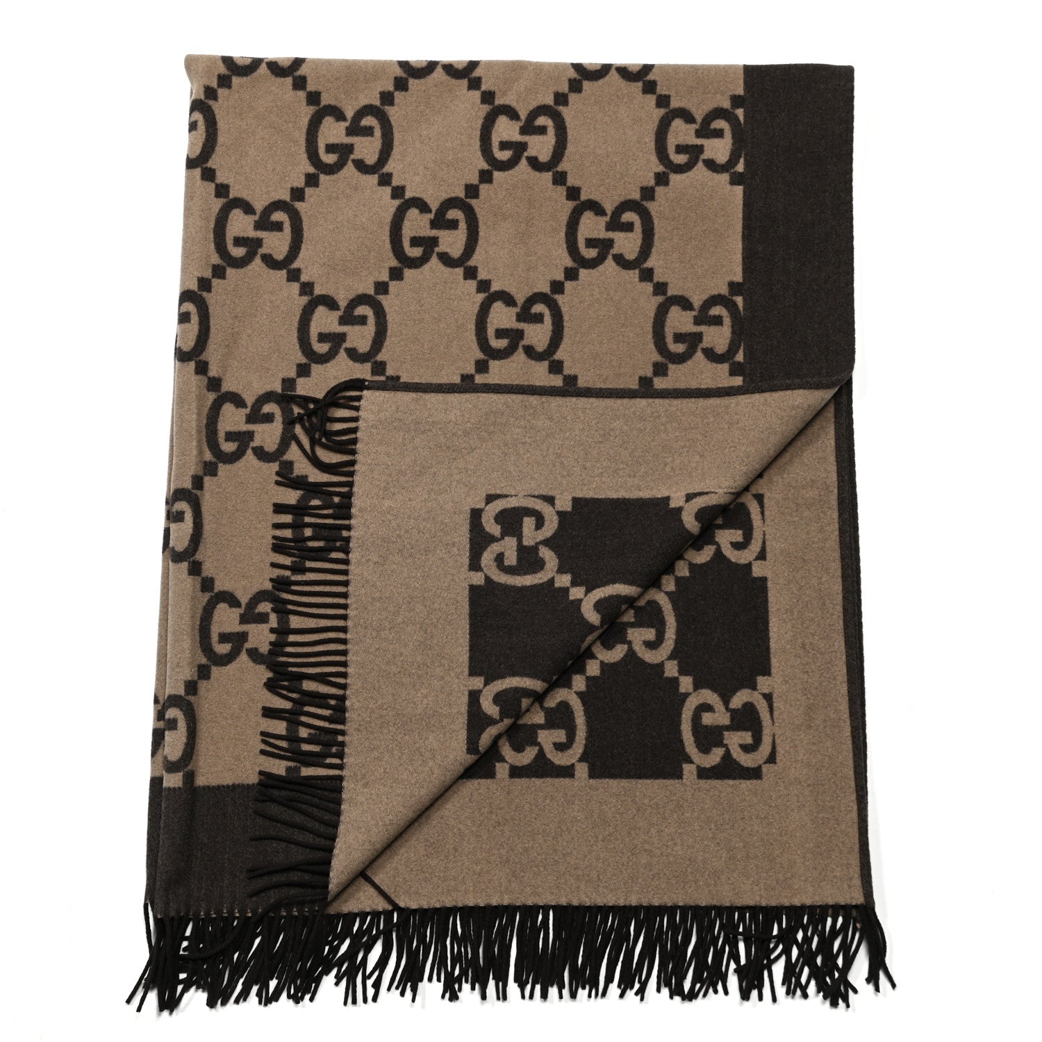 Gucci Wool Cashmere GG Monogram Blanket Dark Brown 2 of 3