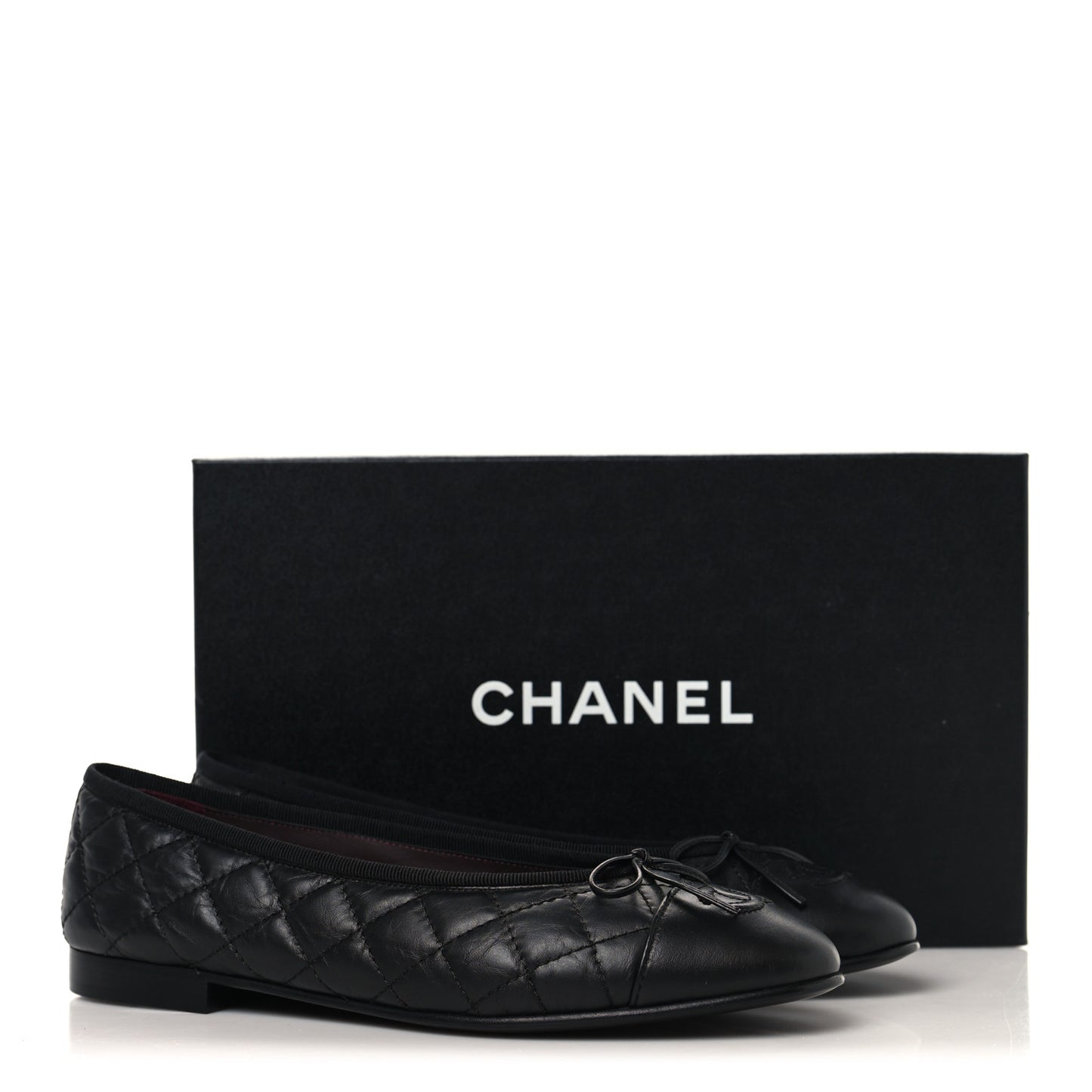 Aged Calfskin Quilted CC Cap Toe Ballerina Flats 38.5 Black