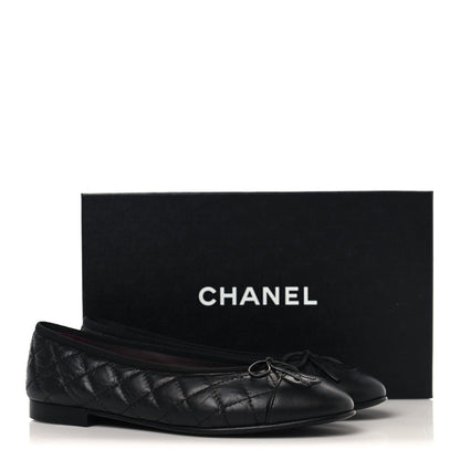 Chanel Aged Calfskin Quilted CC Cap Toe Ballerina Flats 38.5 Black 10 of 10