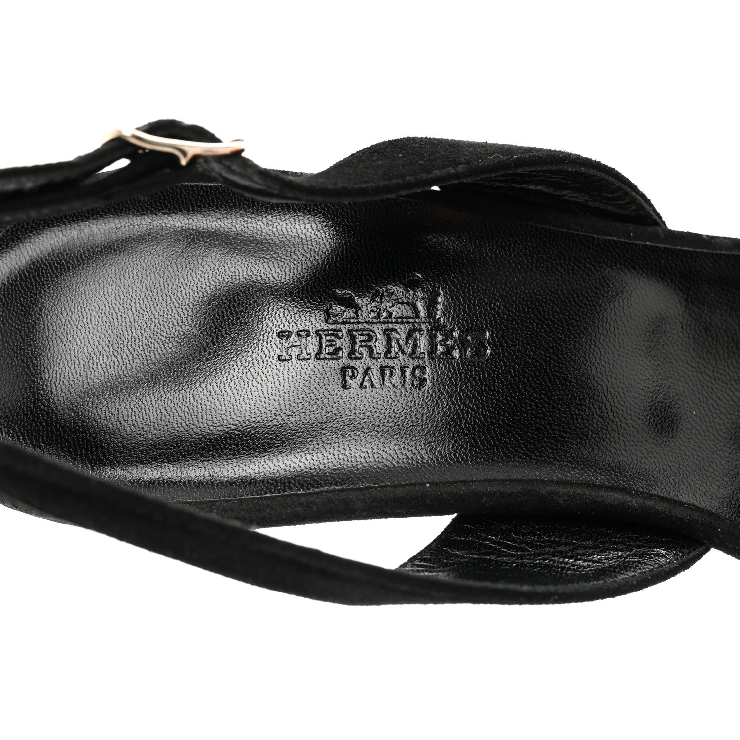 Hermes Velour Goatskin Crystal Poudre Night 70 Slingback Sandals 38 Argent Black 7 of 8