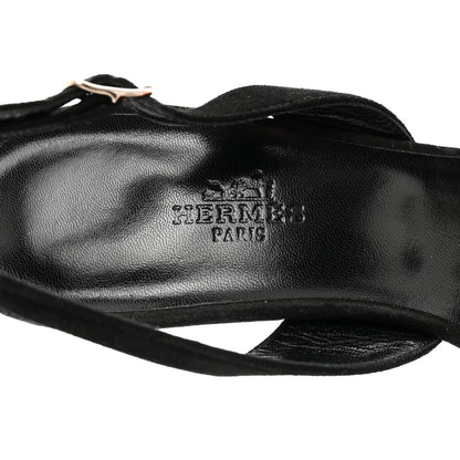 Hermes Velour Goatskin Crystal Poudre Night 70 Slingback Sandals 38 Argent Black 7 of 8