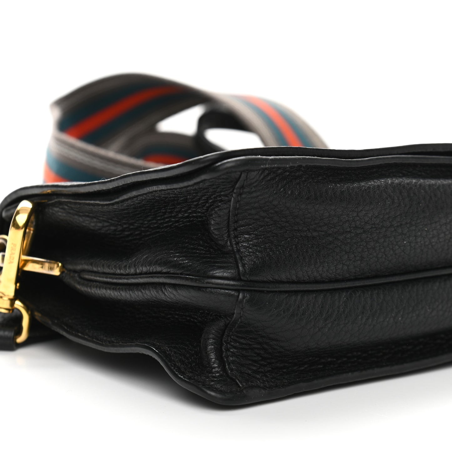 Vitello Daino Double Strap Flap Crossbody Black