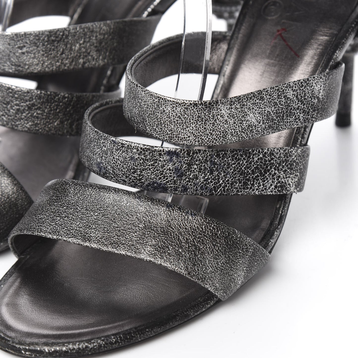 Cracked Metallic Calfskin Pearl Sandals 41 Dark Silver