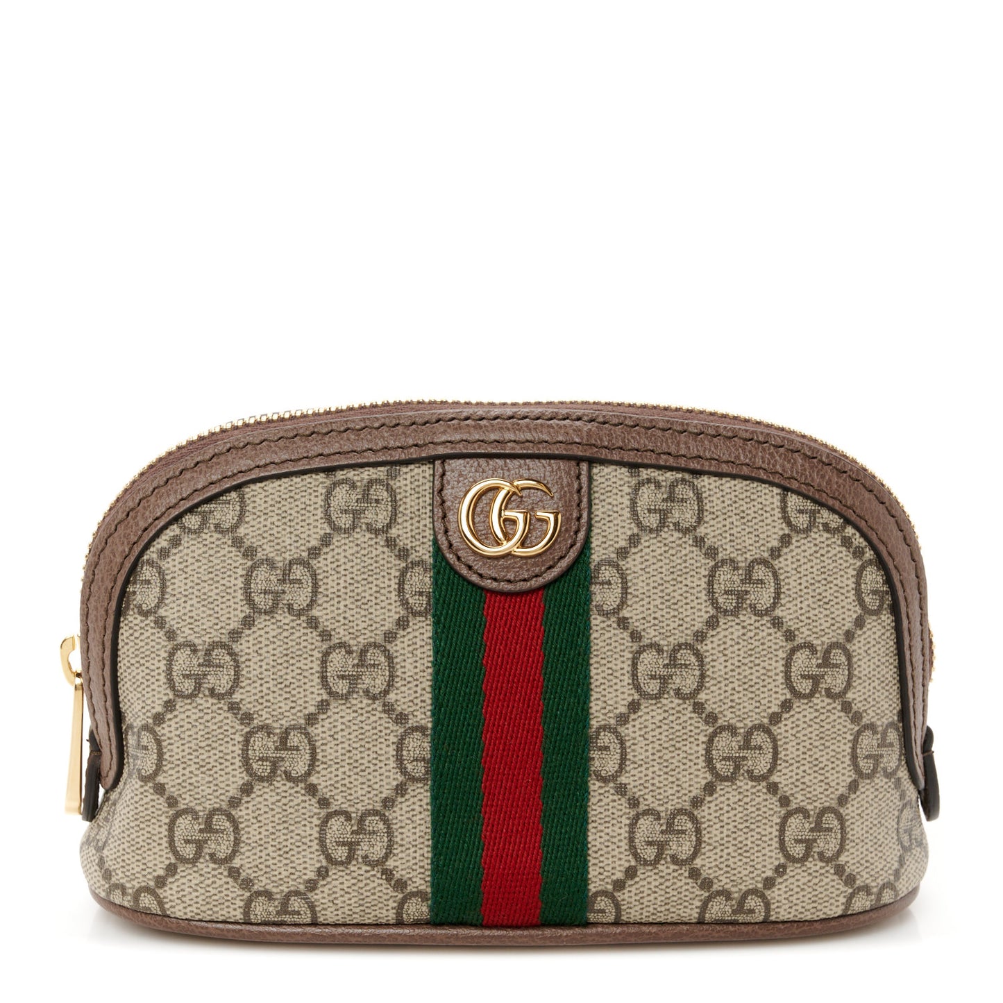 GG Supreme Monogram Textured Calfskin Web Medium Ophidia Cosmetic Case Beige Ebony New Acero