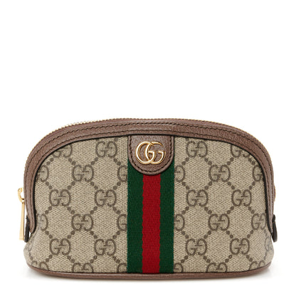 Gucci GG Supreme Monogram Textured Calfskin Web Medium Ophidia Cosmetic Case Beige Ebony New Acero 1 of 9
