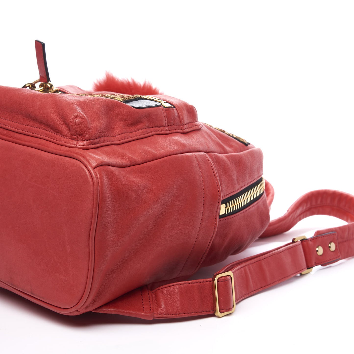 Lambskin Fox Fur Small Stark Insignia Backpack Red