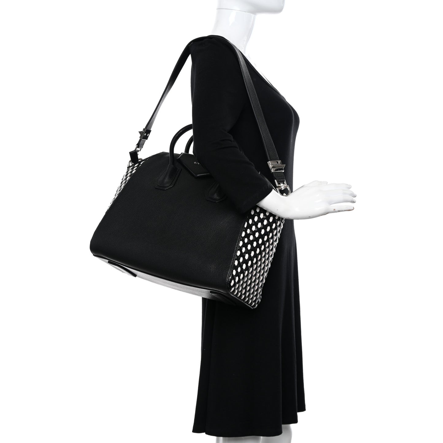Sugar Goatskin Woven Medium Antigona Black White