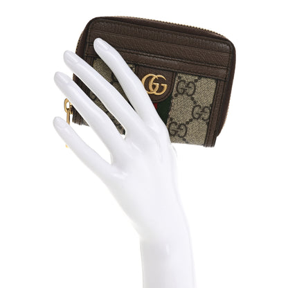 Gucci GG Supreme Monogram Textured Dollar Calfskin Web Ophidia Zip Around Card Case Wallet Beige Ebony New Acero 2 of 10