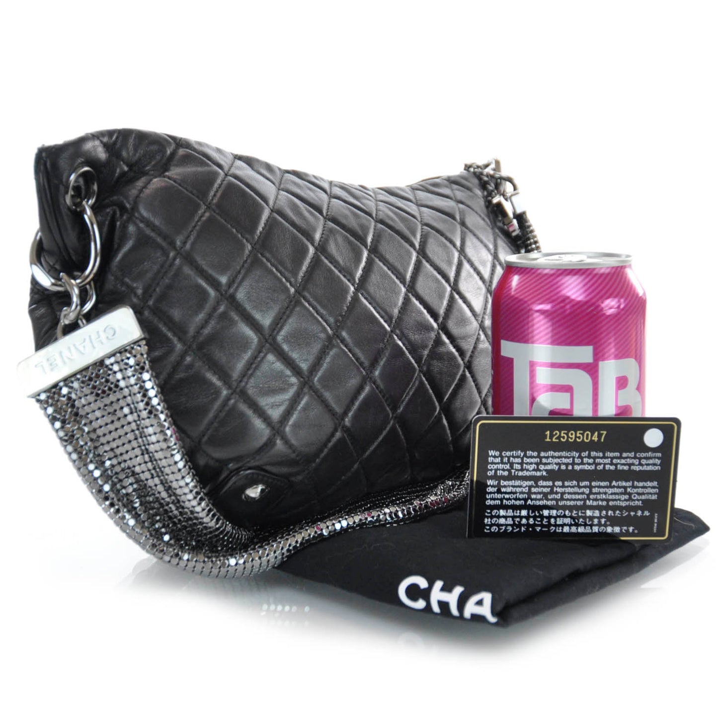 Lambskin Small Chain Mail Hobo Black
