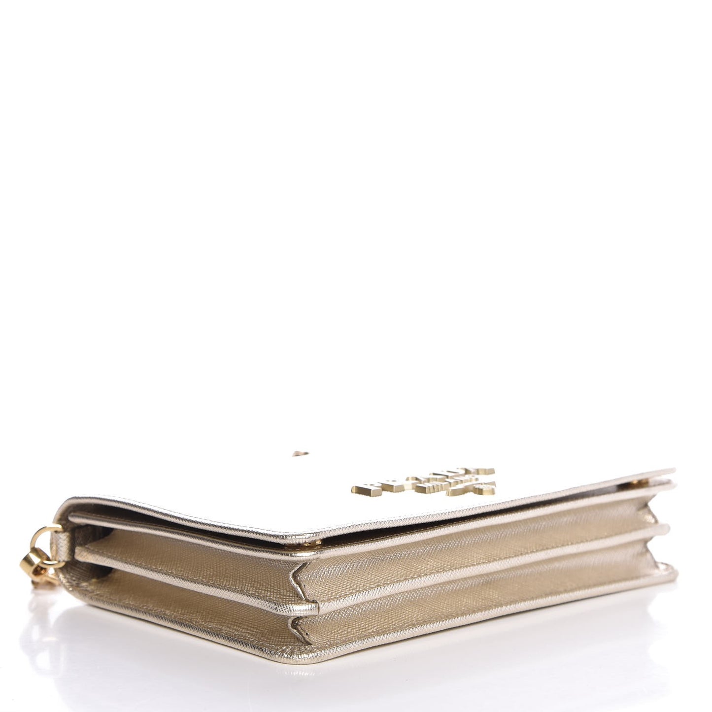 Metallic Saffiano Lux Chain Wallet Pirite