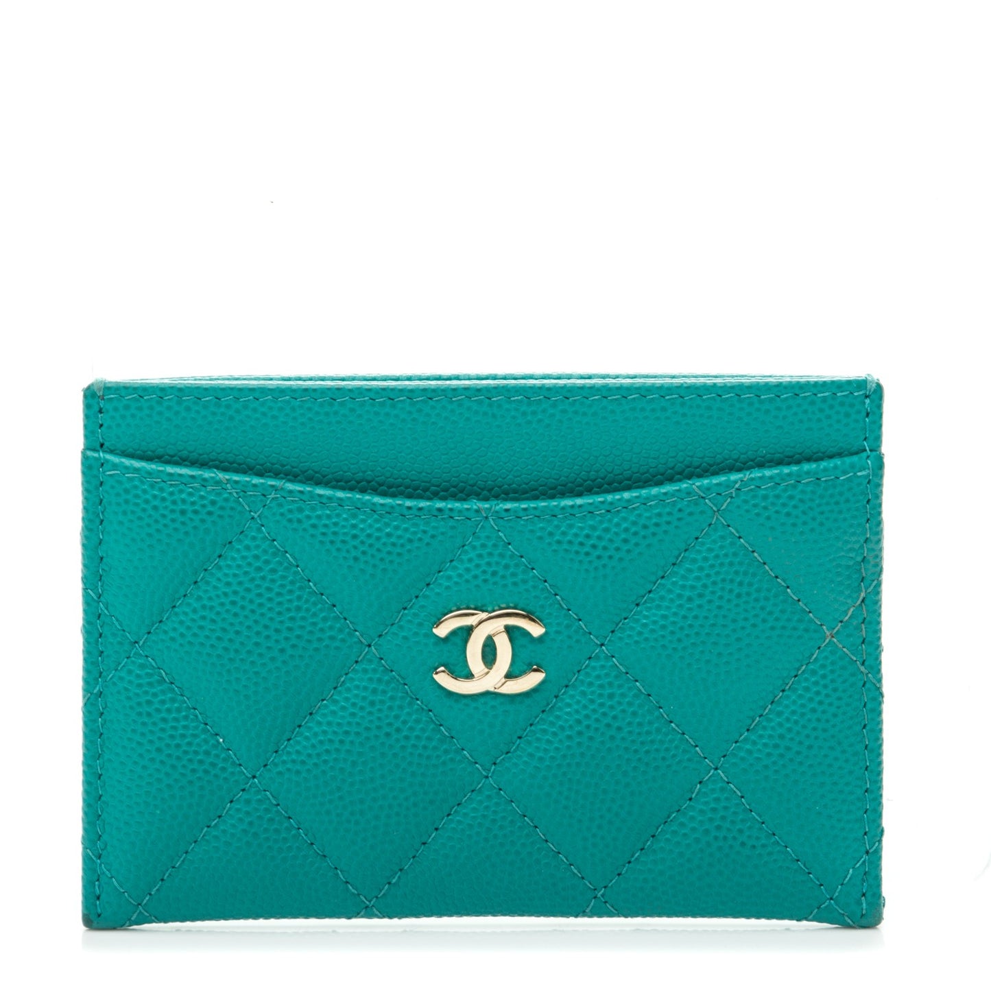 Caviar Quilted Card Holder Turquoise