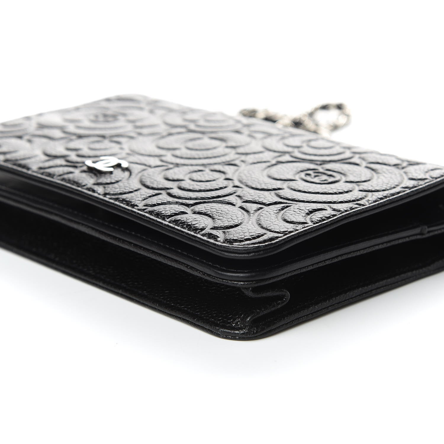 Chanel Caviar Camellia Embossed Wallet On Chain WOC Black 6 of 10