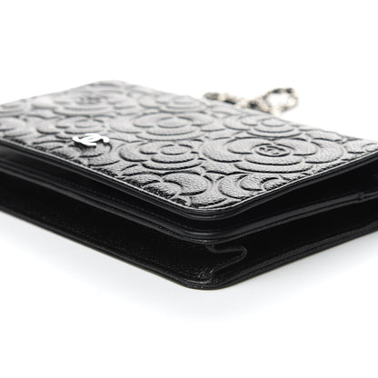 Chanel Caviar Camellia Embossed Wallet On Chain WOC Black 6 of 10