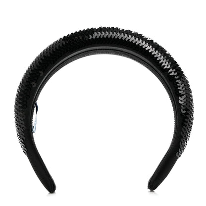 Prada Satin Sequin Embellished Headband Clear Black 1 of 4