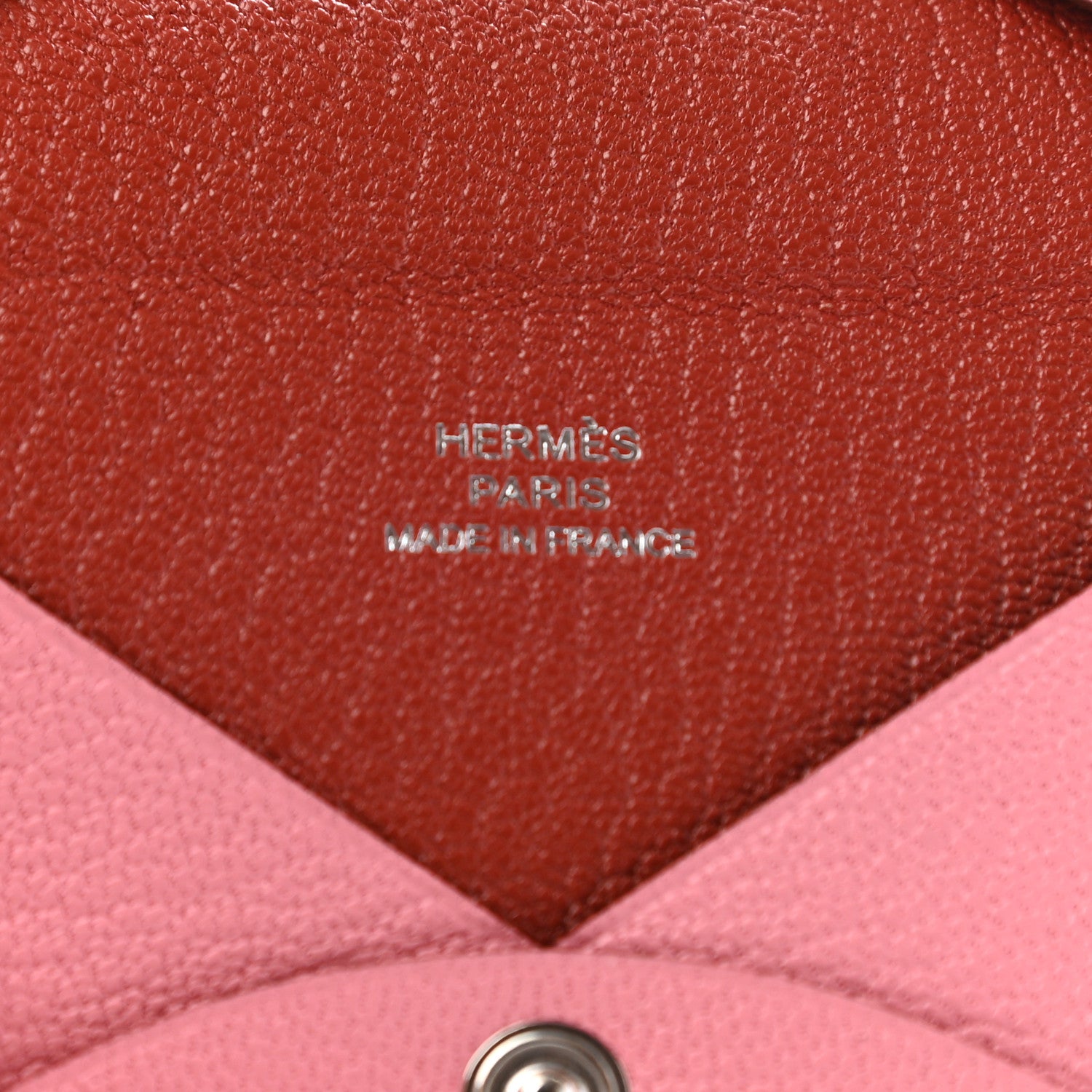 Hermes Chevre Verso Calvi Card Case Rose Confetti Brique 6 of 7
