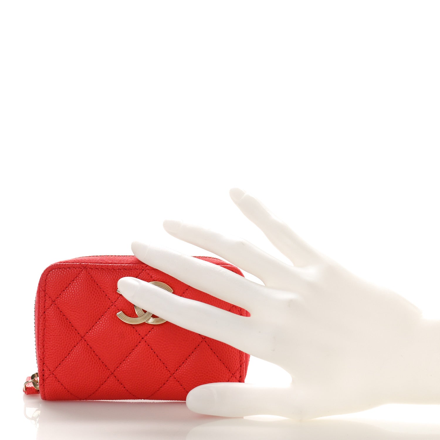 Chanel Caviar Quilted Striated CC Zip Coin Purse Red 2 of 10