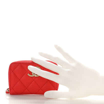 Chanel Caviar Quilted Striated CC Zip Coin Purse Red 2 of 10