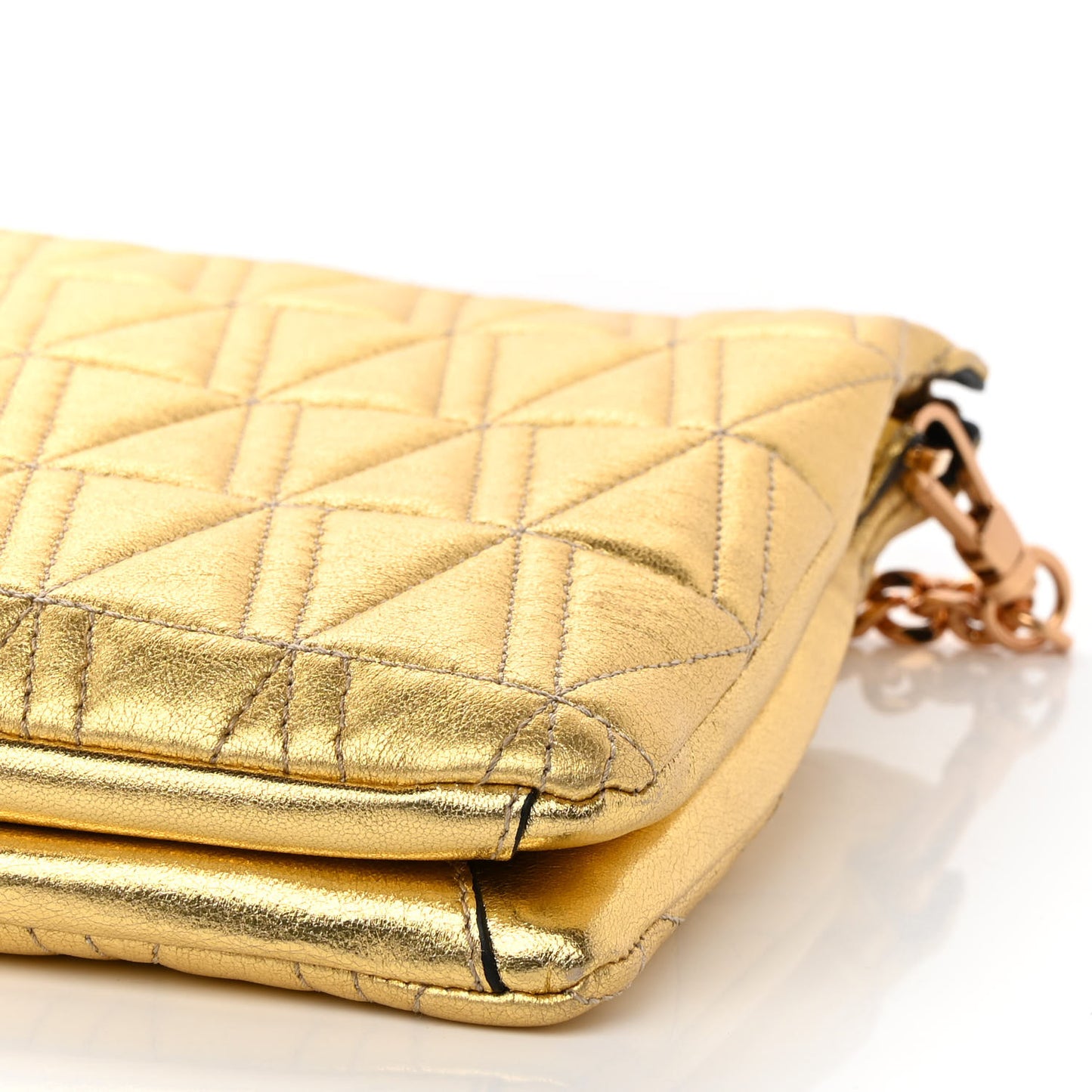 Metallic Lambskin Quilted Virtus Shoulder Bag Gold