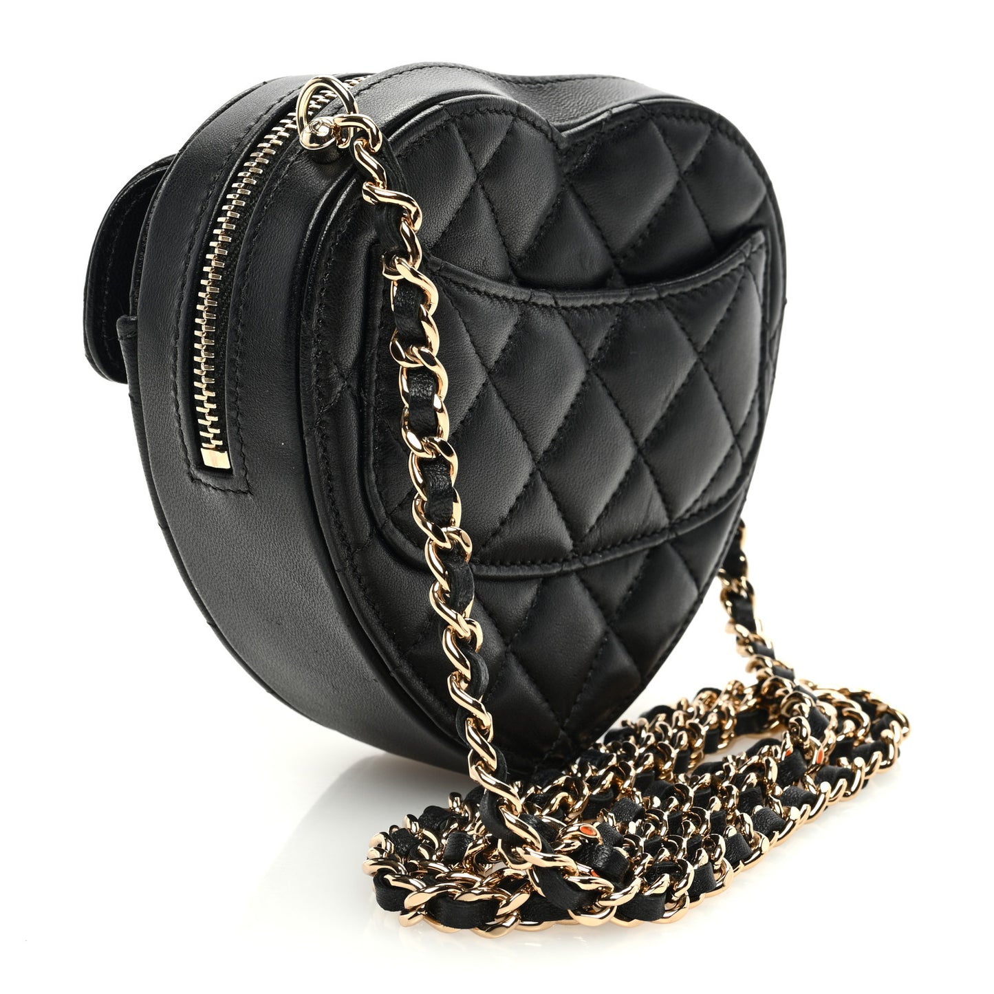 Lambskin Quilted CC In Love Heart Clutch With Chain Black
