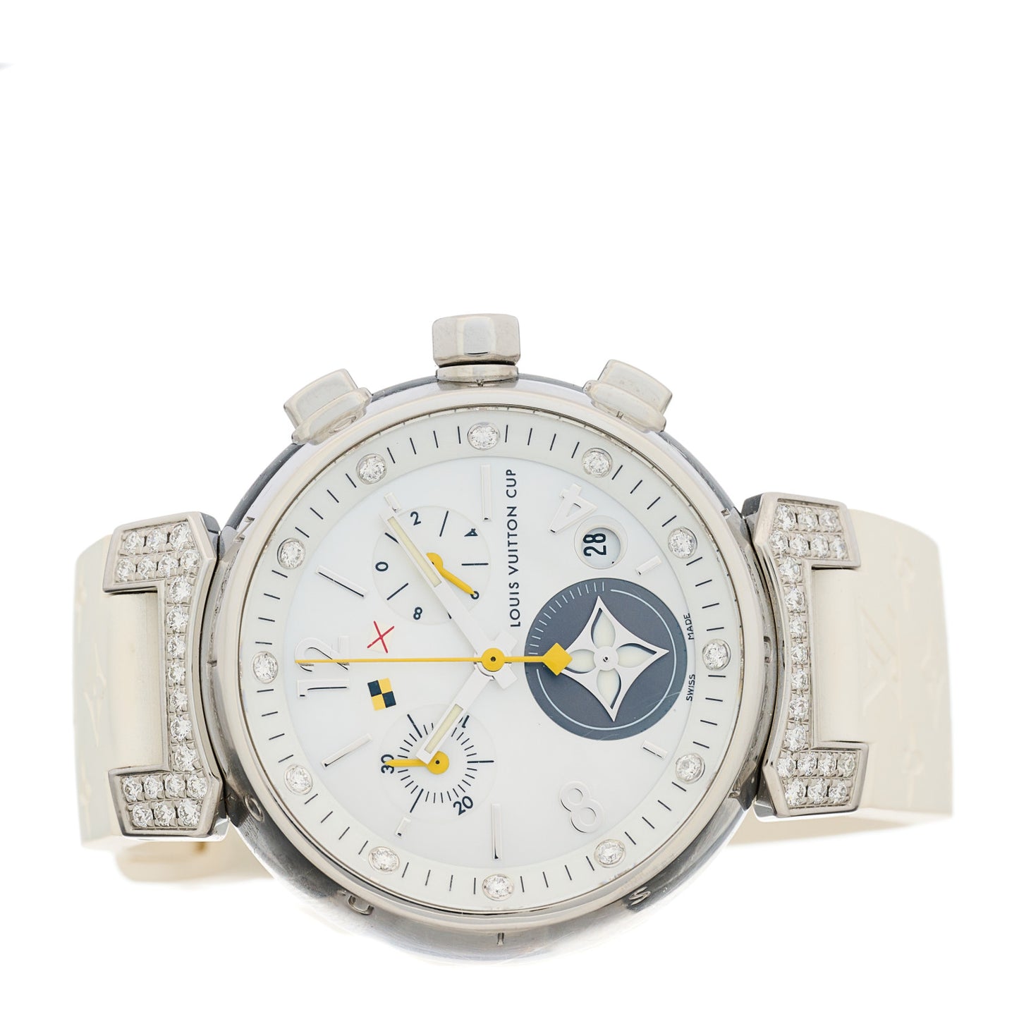 Stainless Steel Rubber Diamond Mother of Pearl 34mm Tambour Lovely Cup Quartz Watch