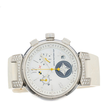 Louis Vuitton Stainless Steel Rubber Diamond Mother of Pearl 34mm Tambour Lovely Cup Quartz Watch 2 of 5