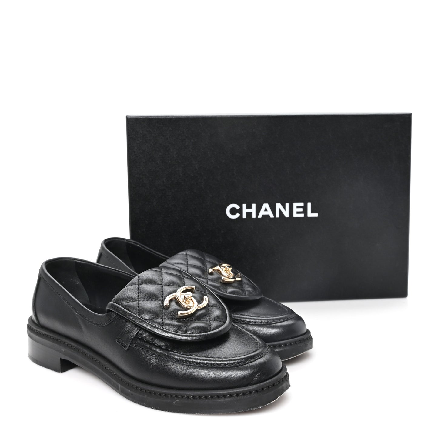 Lambskin Quilted CC Turnlock Loafers 36 Black