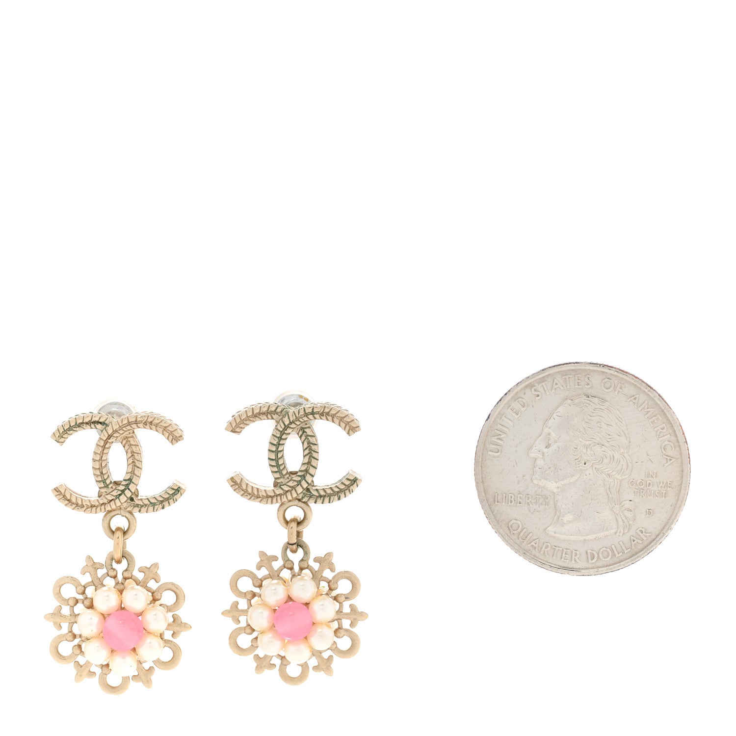 Chanel Pearl Resin CC Flower Drop Earrings 2 of 8