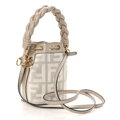 Fendi Canvas Nappa F is Fendi FF Embroidered Mini Mon Tresor Bucket Bag Grezzo White Nuvola 2 of 8