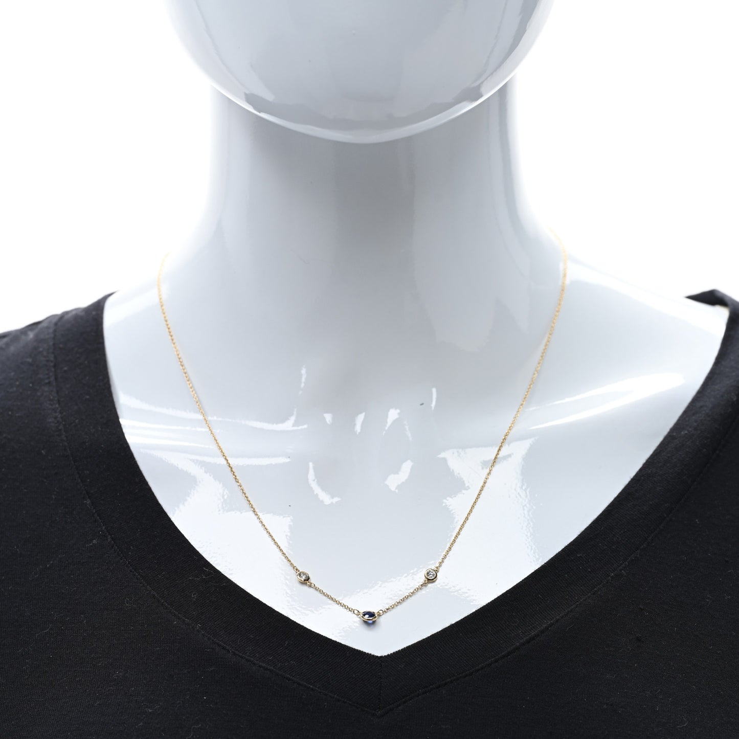 18K Yellow Gold Diamond Blue Sapphire Elsa Peretti Color by the Yard 3 Station Necklace