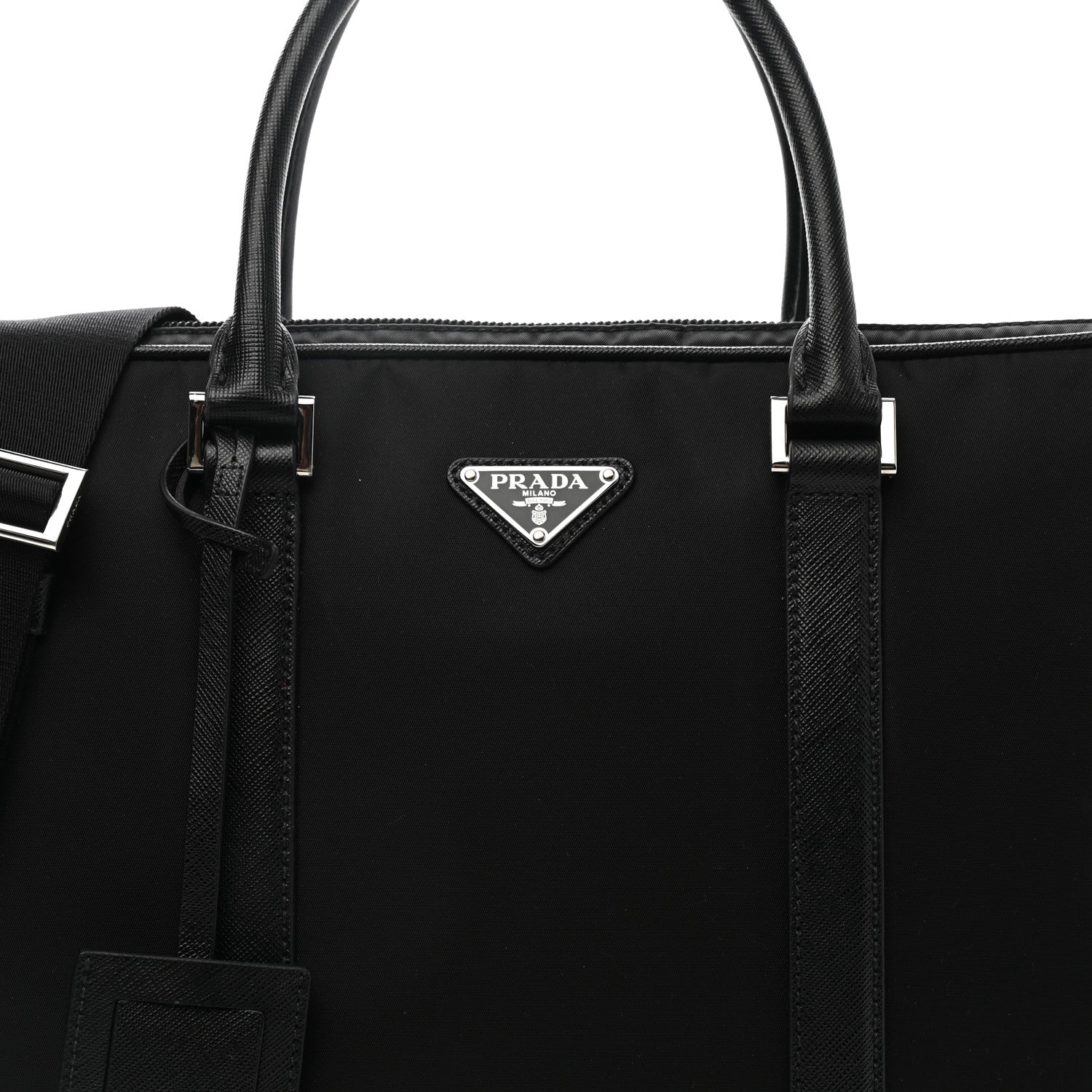 Prada Tessuto Nylon Saffiano Metal Triangle Logo Work Bag Black 9 of 11
