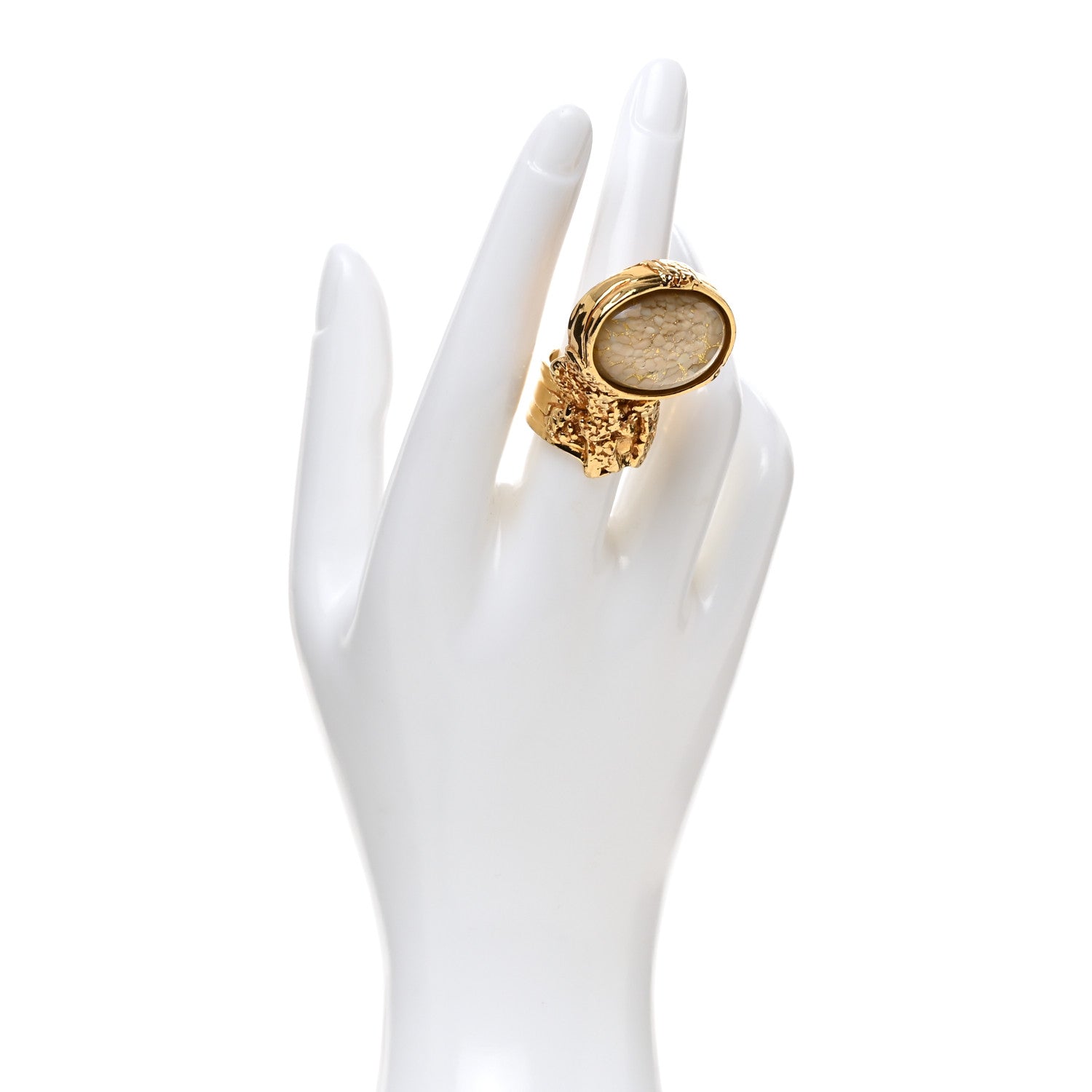 Saint Laurent Glass Cabochon Arty Ovale Ring 54 7 Gold Beige Clair 2 of 5