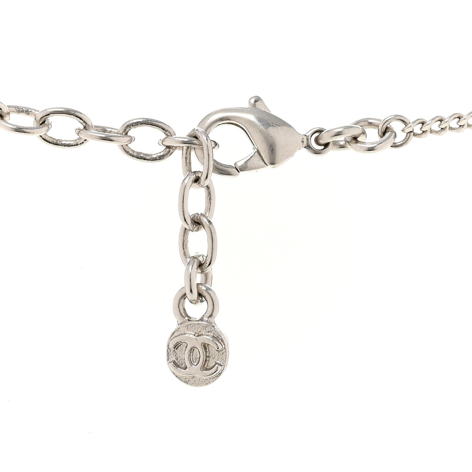 Chanel Crystal Baguette CC Drop Pendant Necklace Silver 6 of 7