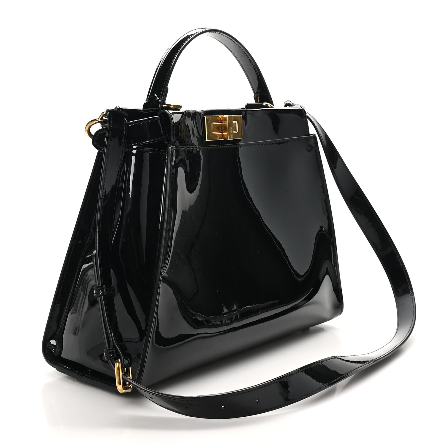 Patent Glazed Fabric FF 1974 Medium Peekaboo Iconic Defender Satchel Mogano Panna Black