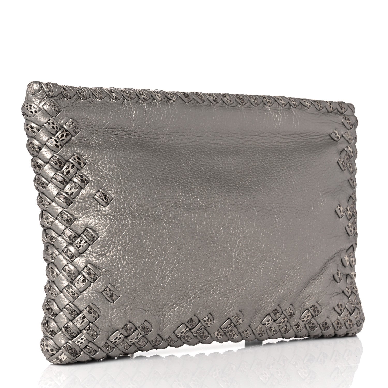 Bottega Veneta Metallic Calf Ayers Intrecciato Clutch Silver 3 of 9