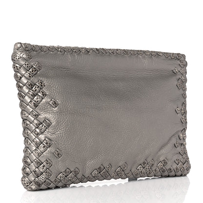 Bottega Veneta Metallic Calf Ayers Intrecciato Clutch Silver 3 of 9