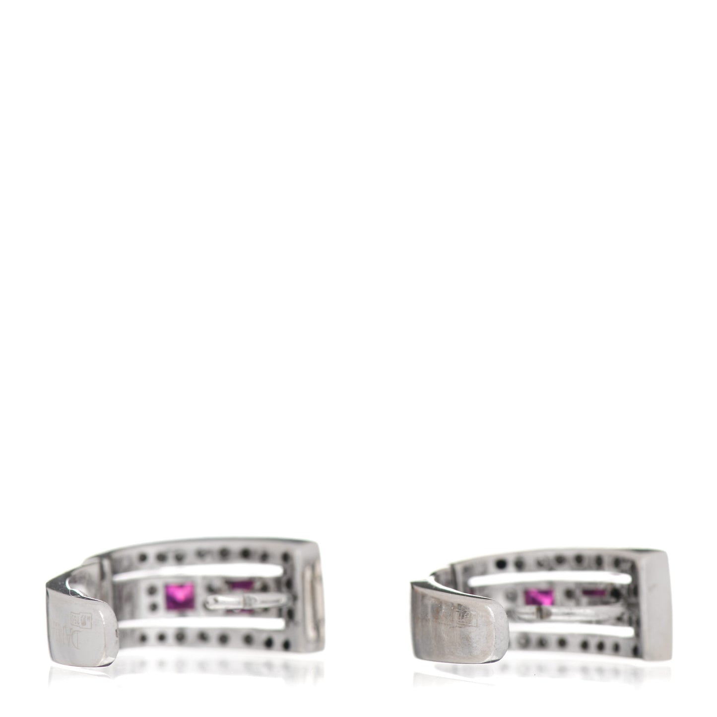 18K White Gold Diamond Ruby Belle Epoque Hoop Earrings