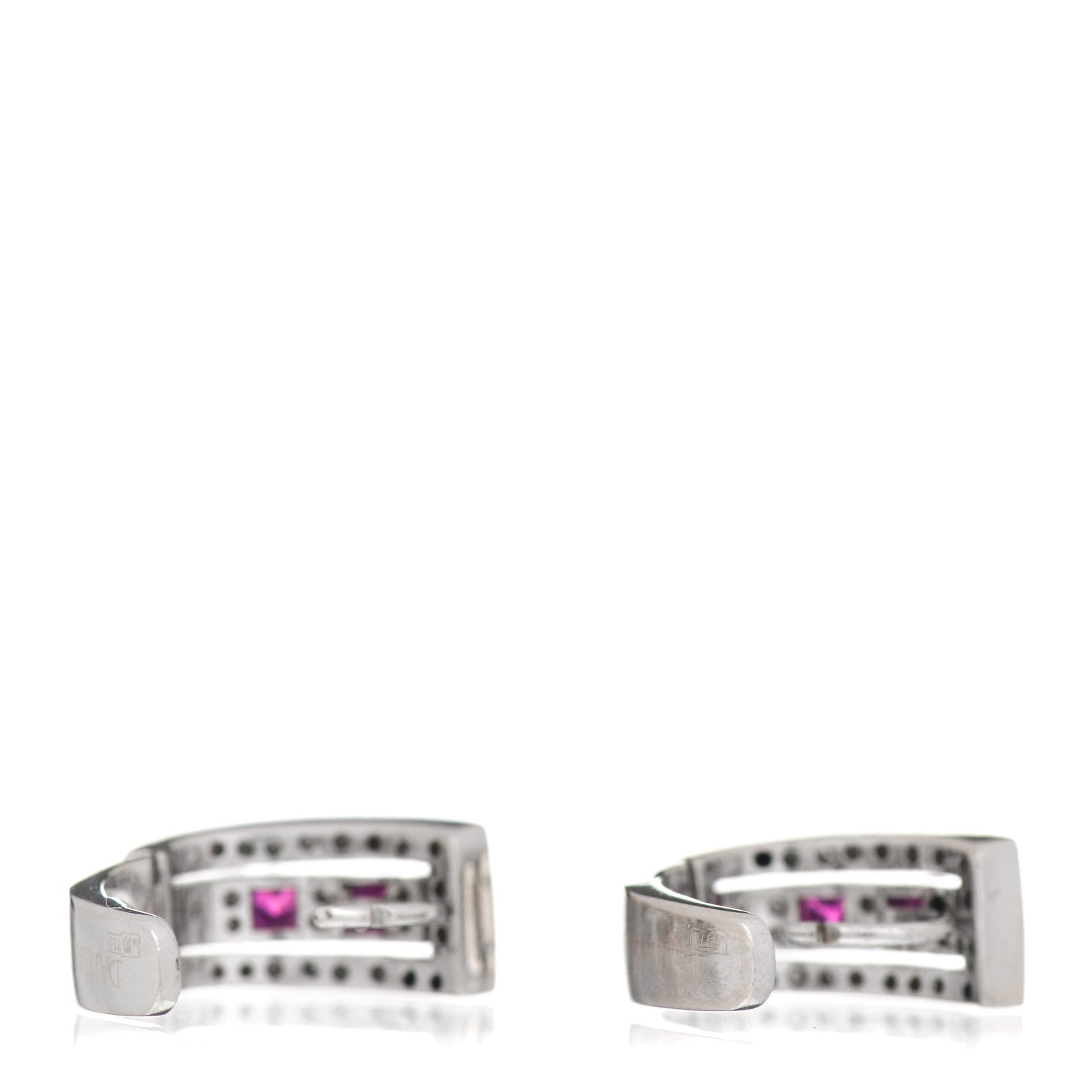 Damiani 18K White Gold Diamond Ruby Belle Epoque Hoop Earrings 3 of 4