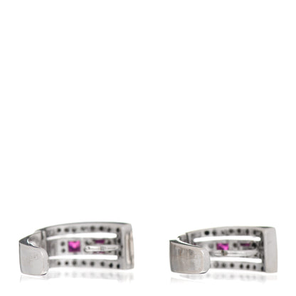 Damiani 18K White Gold Diamond Ruby Belle Epoque Hoop Earrings 3 of 4