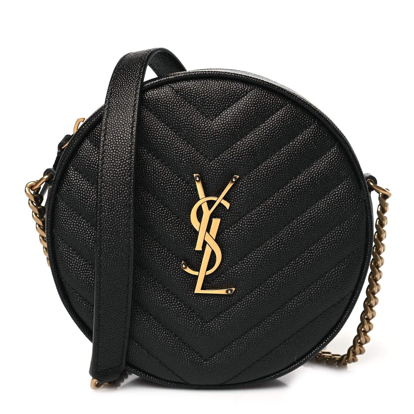 Grain De Poudre Matelasse Chevron Quilted Round Vinyle Camera Bag Black