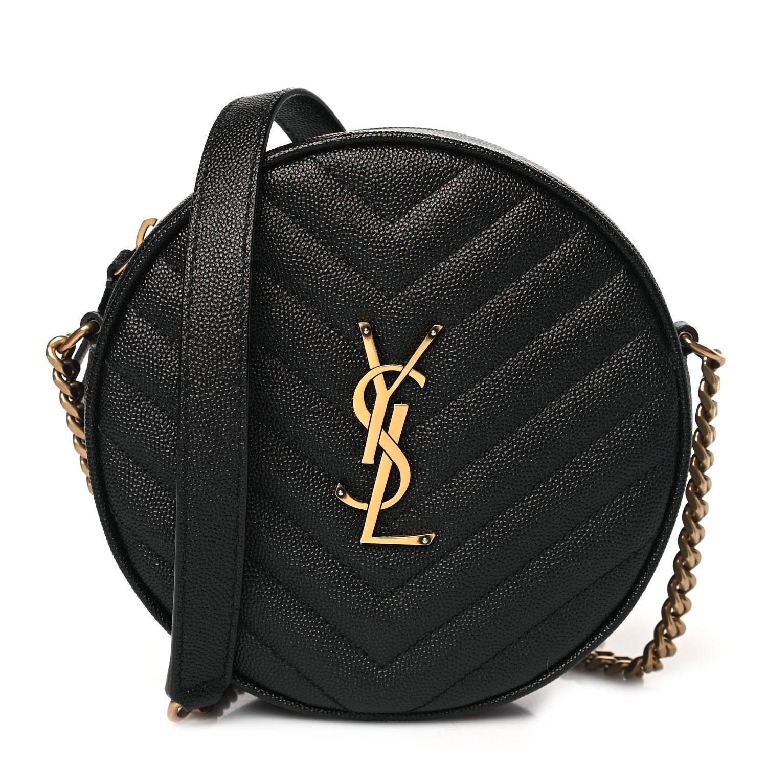 Saint Laurent Grain De Poudre Matelasse Chevron Quilted Round Vinyle Camera Bag Black 1 of 9