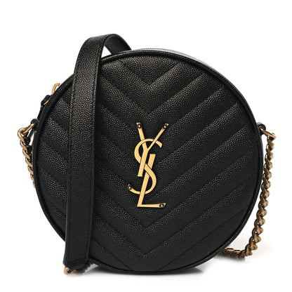 Saint Laurent Grain De Poudre Matelasse Chevron Quilted Round Vinyle Camera Bag Black 1 of 9