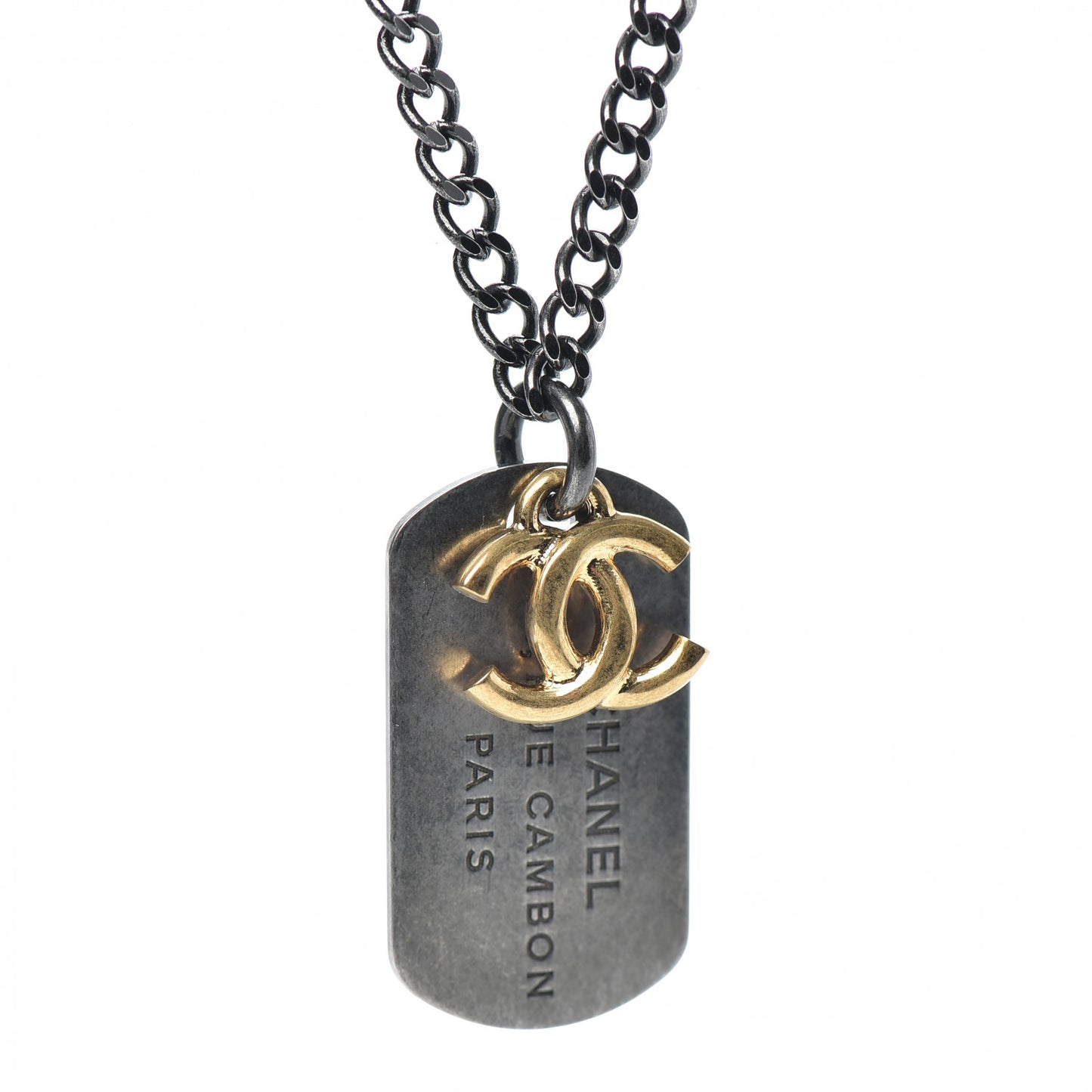 Ruthenium ID Dog Tag Charm Necklace Silver Gold