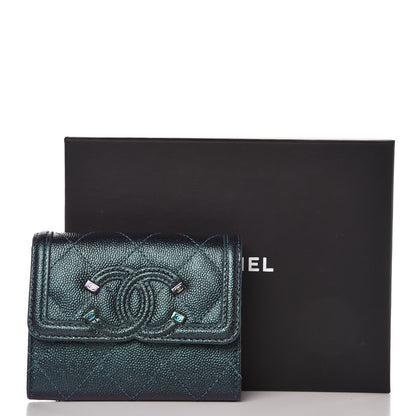 Chanel Iridescent Caviar Quilted Filigree Card Holder Dark Turquoise 9 of 9