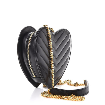 Saint Laurent Lambskin Matelasse Chevron Monogram Small Love Heart Chain Bag Black 4 of 8