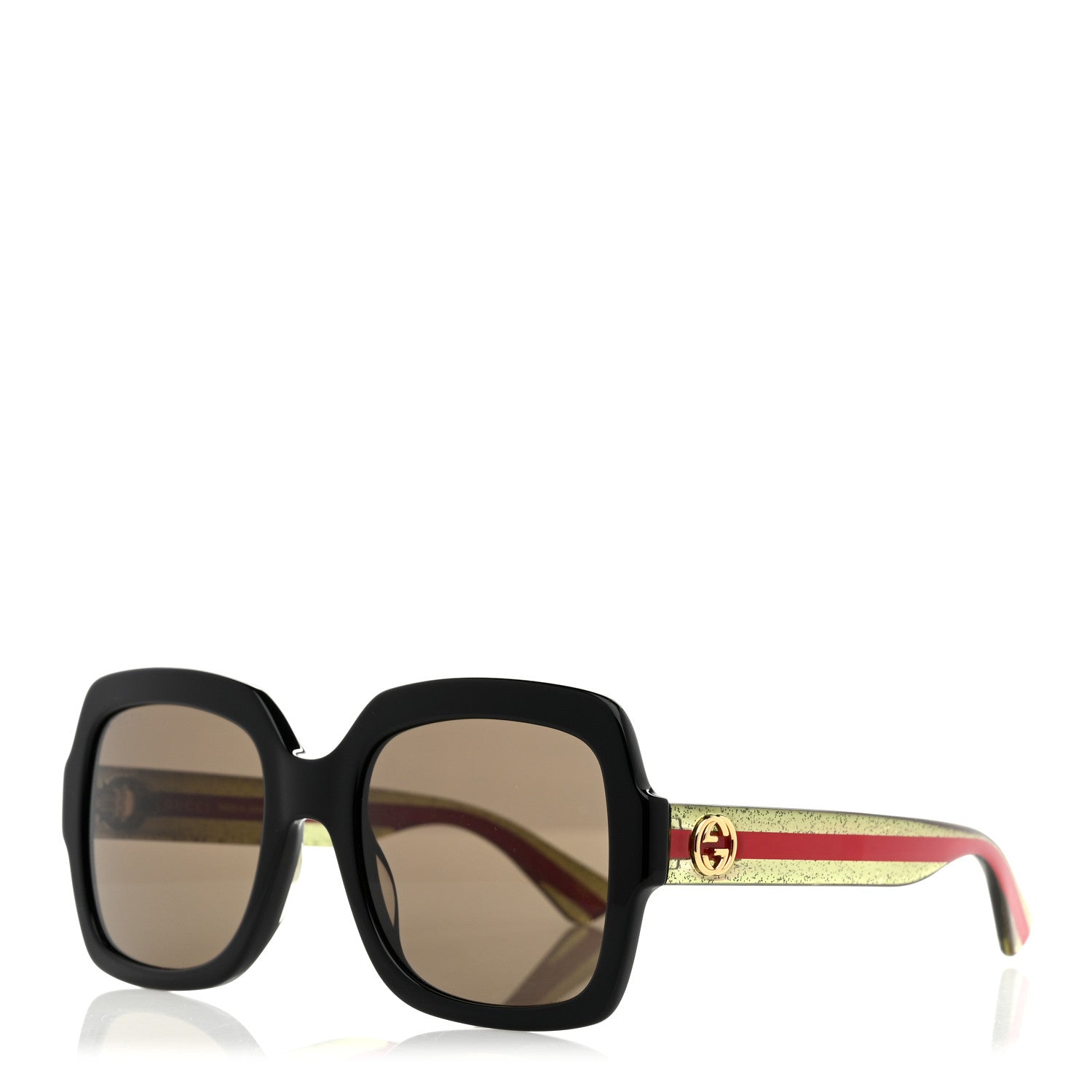 Gucci Acetate Square Frame Web Glitter Sunglasses GG0036SN Black Green 1 of 8